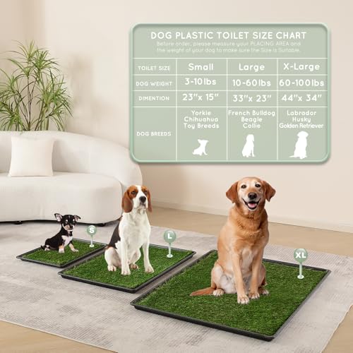 HQ4US 4LEGS Dog Grass Pad with Tray Extra Large 45”×34” Ultra-Absorbent Artificial Grass Pad for Dogs Potty Grass Hemmed Edge for Indoor Potty Training, Reusable Dogs Pee Pads, Dog Litter Box Balcony - size: X-Large - 45”×34” for 60-100lbs Dog