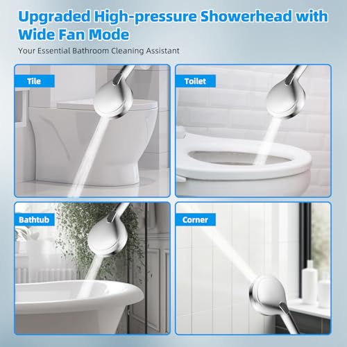 Hibbent All Metal CUPC Certified Shower Head, 8'' High Pressure Rainfall Shower Head, Handheld Showerhead Combo, 12'' Adjustable Extension Arm, 10 Sprays, 71'' Shower Hose, Showerhead Holder, Chrome - color: Chrome, style: Square 8''