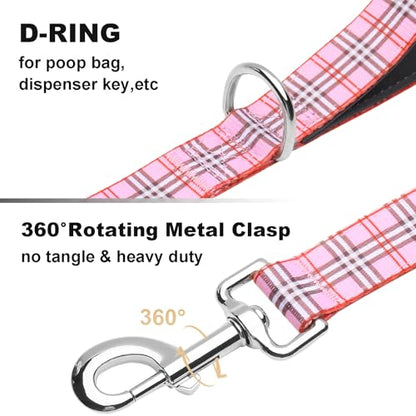 5ft Dog Leash with Two Padded Handles, Heavy Duty Strong Nylon Pet Leash with Soft Neoprene Handle for Small Medium Large Dogs, Pink Plaid - color: Pink Plaid, size: 1 in x 5 ft