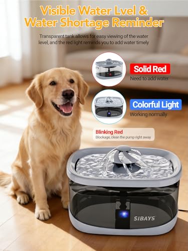 SIBAYS 9.5L Dog Water Fountain for Large Dogs, 2.5Gal Large Capacity Pet Water Fountain with 3 Flow Modes and LED Light, Automatic Ultra Quiet Dog Water Bowl Dispenser, Easy to Clean (FS82, Grey) - color: Grey