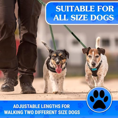 Dog Leash – Dual Reflective with Non-Tangle Design – Heavy Duty Nylon and Metal Buckles – Ideal (Khaki, 2 Dog Leash) - color: Khaki
