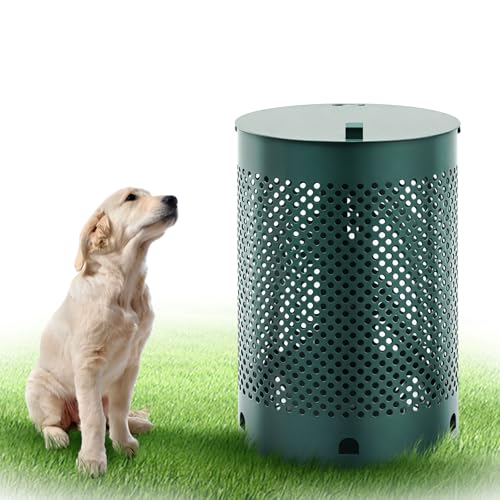 Dansydaisy Round Outdoor 5 Gallon Capacity Trash Can with Lid for Dog Waste Station - Rust Free UV Powder Coated - Designed to Mount on Any Post or Wall (Green) - color: Green, size: 5 Gallon