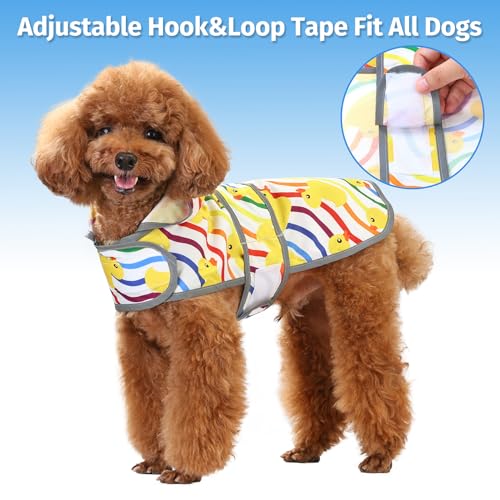 Dog Raincoat for Small Dogs Puppies Waterproof Jacket Hooded Rain Coats with Reflective Strips Leash Hole & Poncho Adjustable Fit (Rainbow,S) - color: Rainbow Ducks, size: Small