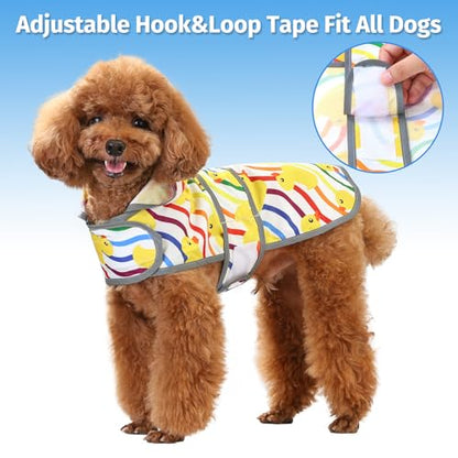Dog Raincoat for Small Dogs Puppies Waterproof Jacket Hooded Rain Coats with Reflective Strips Leash Hole & Poncho Adjustable Fit (Rainbow,S) - color: Rainbow Ducks, size: Small