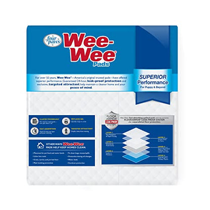 Four Paws Wee-Wee Superior Performance Unscented Pee Pads for Dogs & Puppies, Quilted Leak-Proof Dog Housebreaking Potty Training Floor Protection, 22" x 23", 30 Count - size: 30 Count