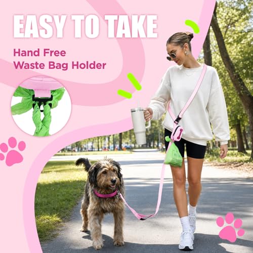 Dog Poop Bag Holder for Various Leashes,Hands Free Dog Bags Holder with Hook loop/Carabiner Clip,Bags Rolls Holder-Large Capacity,Dogs Walking,EXCLUDED - color: Pink