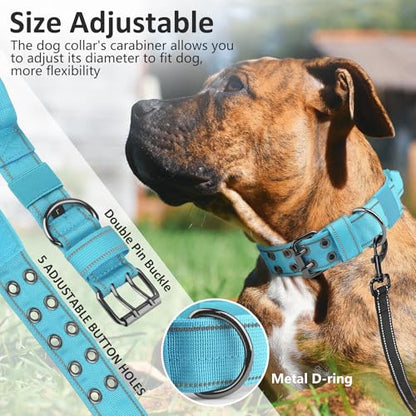 Tactical Dog Collar with Control Handle, Military Adjustable Pet Collar Reflective Heavy Metal Buckle Dog Collar, Soft Nylon Training Collar for Medium Large Dogs (Blue, Medium) - color: Blue, size: Medium