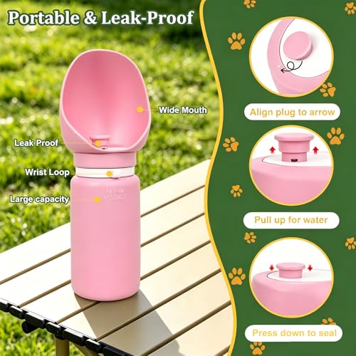 2 in 1 Foldable Dog Water Bottle, Leakproof Portable Pet Dispenser, Water Bottle Dog Bowl, Collapsible Food Grade Silicone Puppy Bottles, Lightweight Foldable for Travel Walking Caming (Pink) - color: Pink