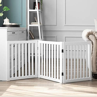 WELLAND Wooden Freestanding Pet Gate, 24 Inch 3 Panel Step Over Fence, Expands Up to 60" Wide, Foldable Indoor Dog Gate Puppy Safety Fence, White - color: White, size: 3 Panel 60" Wide