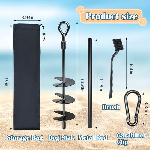 Beach Dog Stake Anchor Heavy Duty Dog Tie Out Stake 360° Swivel Dog Stake Beach Essentials for Large Dogs, Screw in Ground Dog Anchor for Sand Yard Park Camping Outside