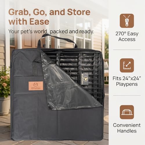 PJYuCien Storage Bag for 24"x24" Metal Foldable Dog Playpen | 600D Oxford Fabric, 270° Large Zipper, Travel Carry Case for Camping, Park & Home, Waterproof Moisture-Proof - size: 24"x24"