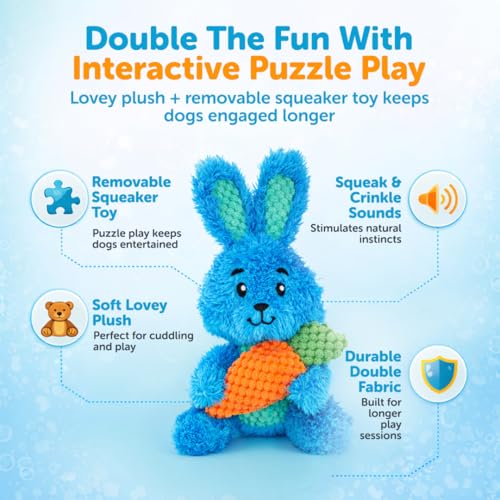 GURU Loveys Soft & Cuddly Rabbit Dog Toy with Removable Squeaker - Dog Toy with Multiple Textures to Stimulate Play & Engage Your Dog’s Instincts- Puzzle Dog Toy, Low-Pile & Bubble Plush - style: Rabbit