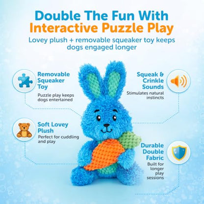 GURU Loveys Soft & Cuddly Rabbit Dog Toy with Removable Squeaker - Dog Toy with Multiple Textures to Stimulate Play & Engage Your Dog’s Instincts- Puzzle Dog Toy, Low-Pile & Bubble Plush - style: Rabbit