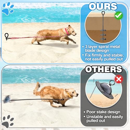 Beach Dog Stake Anchor - 360° Swivel Dog Tie Out Stake for Dogs Up to 250 lbs, Heavy Duty Beach Essentials for Outside Yard Ground Sand Camping