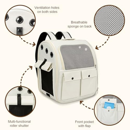 Airline Approved Cat Carrier Backpack - Ventilated Breathable Mesh for Small Dogs & Cats (15lbs), Soft Sided Dog Backpack for Hiking, Camping, Travel & Vet Visits with Padded Straps (White) - color: White
