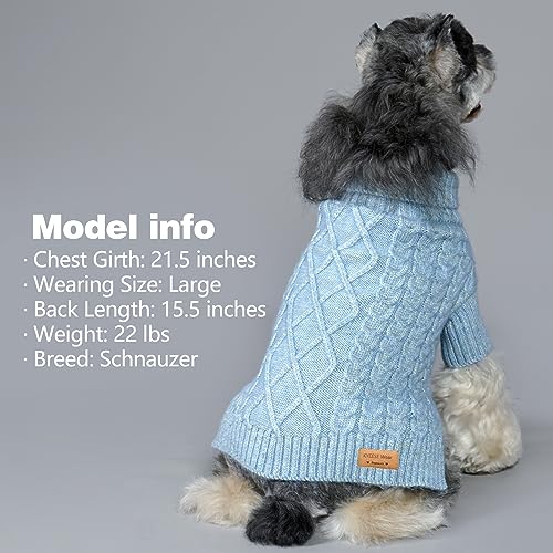 KYEESE Dog Sweater Stretchy Pet Sweater Warm Dogs Clothes with Long Sleeve Classic Cable Knit Turtleneck Dogs Coats, Soft Small Dog Sweater for Cold Weather, Blue, X-Small - color: 08# Blue, size: X-Small (4-6lbs)