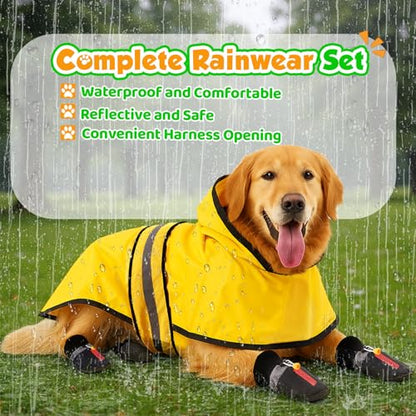 Dog Raincoat and Shoes for Weighing 10-22lbs, Spring Summer Waterproof Dogs Boots & Paw Protectors, Adjustable Pet Poncho with Leash Hole for Large Medium Small Dogs, Yellow(Single Side) - size: 10-22lbs, style: Single Side