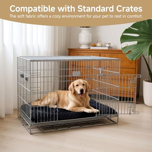 Washable Dog Bed Mat Crate Pad Soft Fluffy Pet Kennel Beds Dog Sleeping Mattress for Large Jumbo Medium Small Dogs, 48 x 30 Inch, Black - color: Black, size: 48.00" x 30.00" x 1.50"