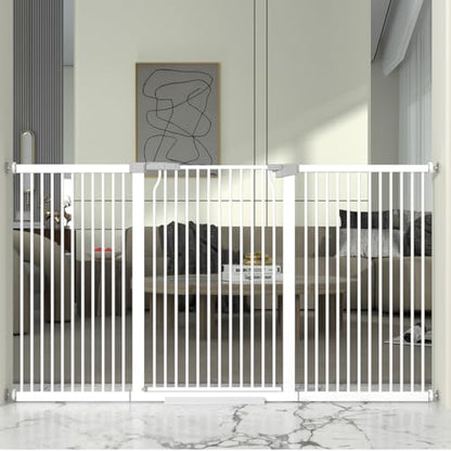 41" Extra Tall and Wide Baby Gate, 72.3-74" Wide Pet Cat Gate for Doorway, Extra Wide Pressure Mounted Child Door with Expansion Kit, Metal Safe Gate, Tall Dog Gate, White - size: 72.3-74.1''W
