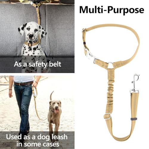 Plutus Pet Dog Seat Belt for Car Headrest, Reflective and Adjustable Restraint with Elastic Bungee for Safety, Vehicle Seatbelt Harness for Small Medium Large Dogs and Cats - color: Beige
