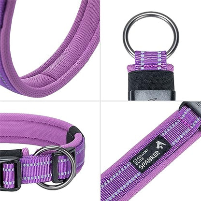 EXCELLENT ELITE SPANKER Reflective Dog Collar Classic Soft Padded Breathable Nylon Adjustable Pet Collar with Quick Release Buckle for Boy Girl Male Female Small Medium Large Dogs Training(Purple-XL,) - color: Purple, size: XL