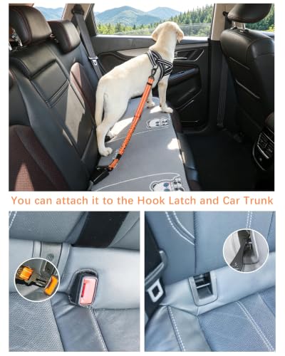 AUBELL Dog Seat Belt for Car,Updated 3-in-1 Adjustable Reflective Bungee Heavy Duty Dog Car Harness Tether with Clip Hook Latch & Buckle,Swivel Zinc Alloy Carabiner,Orange - color: Orange