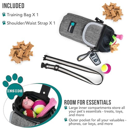 PetAmi Dog Treat Pouch, Large 3-Cup Dog Training Treat Bag with Poop Bag Dispenser, Hands-Free Waist Belt & Crossbody Strap, Reflective with Multiple Pockets & Belt Clip (Heather Grey) - color: Heather Grey