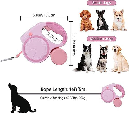 Retractable Dog Leash, Pink, 16Ft, Small Medium Dogs - color: D