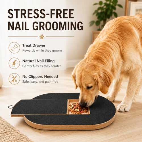 Dog Nail Scratch Board with Treat Drawer,Oval Solid Wood Dog Scratch Pad, Stress-Free Nail File Board Alternative to Clippers & Grinders for Small Medium Large Dogs - size: Oval-No Repl Sandpaper