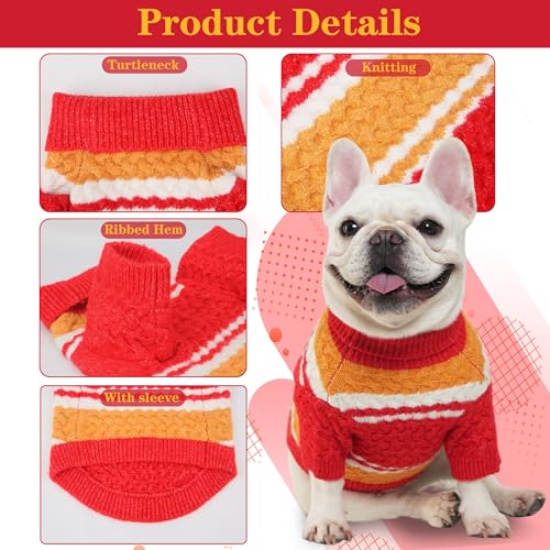 Kansas Small Dog Sweater Football Theme Turtleneck Knit Dog Sweaters for Small Pets Warm Winter Cat Dog Clothes - color: red% yellow, size: Small