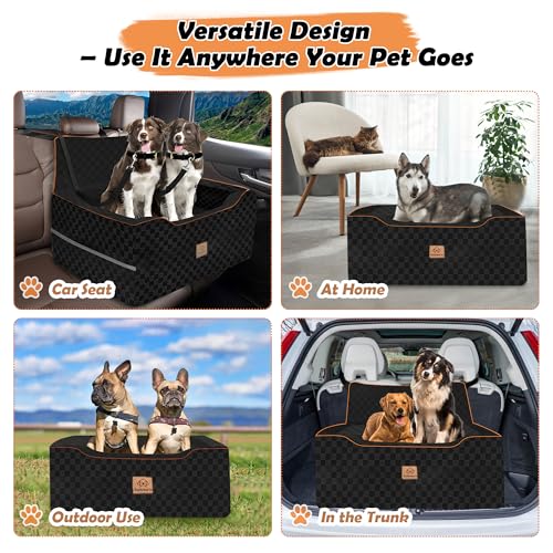 Large Dog Car Seat for Back Seat – Removable Dog Booster Seat & Washable Pet Car Seat for Medium & 2 Small Dogs up to 60lbs – Safety Straps & Storage Pocket – Travel & Home Use (Black) - color: Medium-Black