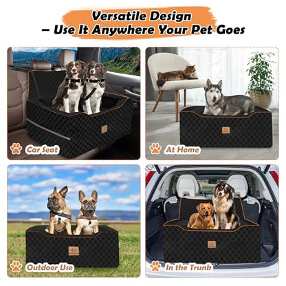 Large Dog Car Seat for Back Seat – Removable Dog Booster Seat & Washable Pet Car Seat for Medium & 2 Small Dogs up to 60lbs – Safety Straps & Storage Pocket – Travel & Home Use (Black) - color: Medium-Black