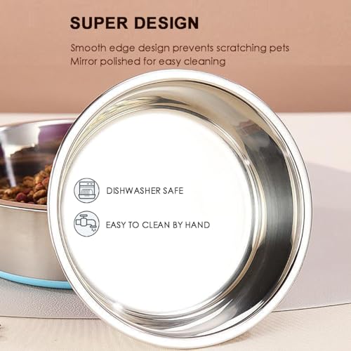 Deep Stainless Steel Non-Skid Dog and Food Bowls, Each Holds Up to 8 Cups - color: Blue&Roes Red, size: 8 Cup for Medium Pet