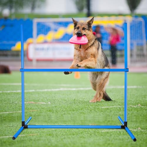Shappy 4 Pieces Dog Agility Equipment with Adjustable Height Jump Bars Adjustable Dog Agility Jumps with Carry Bag Exercise Jumping Hurdles for Indoor Outdoor Course Game(Blue) - color: Blue
