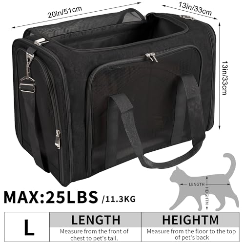 Soft-Sided Cat/Dog/Pet Carrier, Collapsible Pets Travel Carriers for Big Cats/Small Dogs with Shoulder Strap & Removable Mat, Mesh Puppy Carry Bag, Up to 25 Lbs(Black) - color: BLACK, size: 20"L x 13"W x 13"H