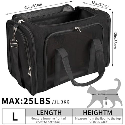 Soft-Sided Cat/Dog/Pet Carrier, Collapsible Pets Travel Carriers for Big Cats/Small Dogs with Shoulder Strap & Removable Mat, Mesh Puppy Carry Bag, Up to 25 Lbs(Black) - color: BLACK, size: 20"L x 13"W x 13"H