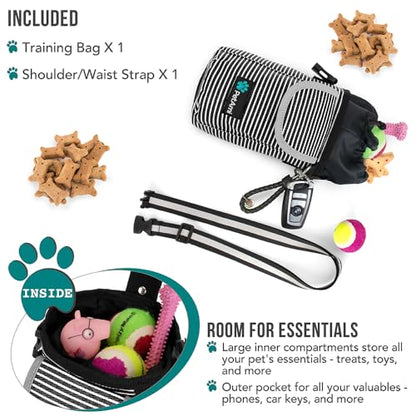 PetAmi Dog Treat Pouch, Large 3-Cup Dog Training Treat Bag with Poop Bag Dispenser, Hands-Free Waist Belt & Crossbody Strap, Reflective with Multiple Pockets & Belt Clip (Stripe Black) - color: Black