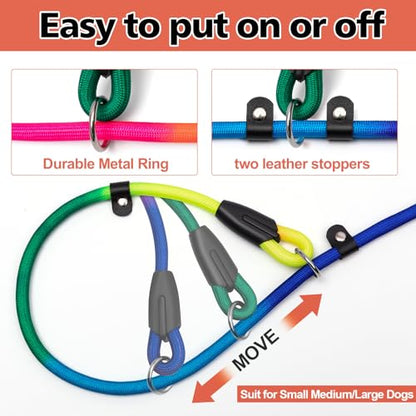 FOVRLZSE 3-Pack Adjustable Rainbow Dog Slip Leads Multi-Color, 5FT Reflective Nylon – No Collar Needed, No-Pull, Ideal for Small/Medium Dogs (Training/Walking) - color: Rainbow