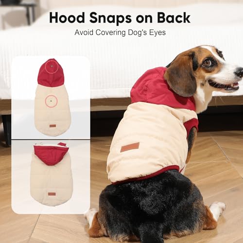 Vecomfy Fleece Lining Extra Warm Dog Hoodie in Winter,Small Dog Jacket Puppy Coats with Hooded,Beige and Red XS - color: Beige and Red, size: X-Small (Pack of 1)