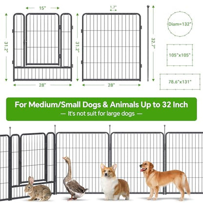 Mr IRONSTONE Dog Playpen with Anti-Rust Coating – 32" Height 16 Panels Portable & Foldable Indoor/Outdoor Pet Fence for Large, Medium, or Small Dogs – Durable Exercise Pen