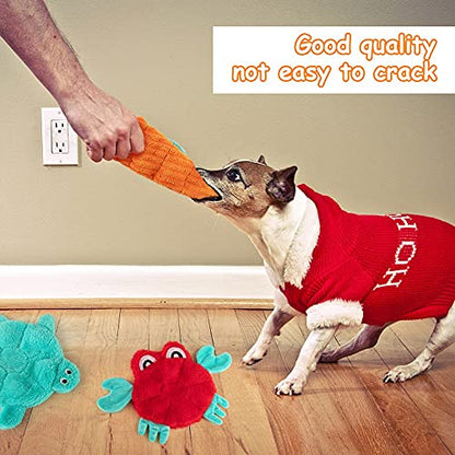 AWOOF No Stuffing Crinkle Squeaky Plush Dog Toys - Cute Animal Themed for Small to Large Dogs & Puppies - Bulk 5 Pack