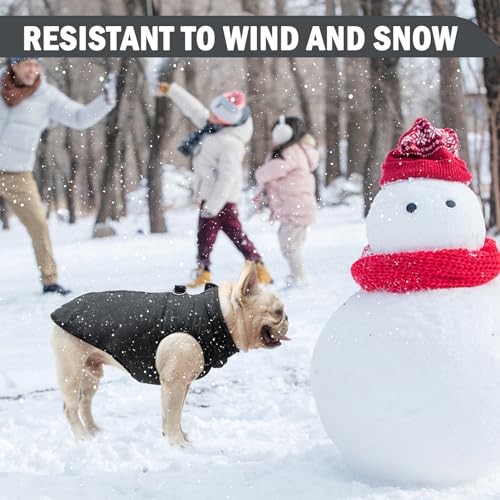 SCENEREAL Winter Dog Vest Coat with Harness Built In, Warm Puppy Jacket for Small Medium Dogs, Cold Weather Coat with Zipper, Fleece Puffer Vest Windproof Snow Clothes - color: #1 Black-Matte, size: S(Chest 14")-Regular