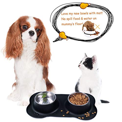 Dog Bowls Stainless Steel Dog Bowl with No Spill No Skid Silicone Mat, 24/48 oz Dog Food and Water Bowl Set Double Dog Feeder Bowl Dog Dish for Small Medium Large Sized Dogs Cats Puppy - size: Medium/24oz each