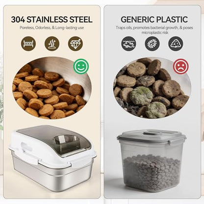 ALL FOR PAWS Stainless Steel Pet Food Storage Container with Airtight Lid & Scoop, 304 Stainless Metal Storage Bin for Dry Cat Food&Treats, Bird Seed, Up to 7 Lbs, Keep Fresh, Easy to Clean