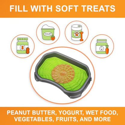 Neater Pets Neat-LIK Dog Lick Mat w/Mess-Proof Tray, Lick Mat for Dogs, Cats, Puppy, Reduces Anxiety & Boredom, Peanut Butter Slow Feeder, Interactive Treat Licking Pad (Purple & Green/Gunmetal) - color: Purple & Green Mats w/ Gunmetal Tray