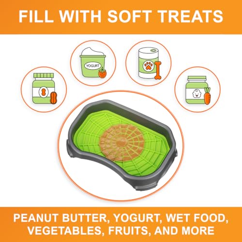 Neater Pets Neat-LIK Dog Lick Mat w/Mess-Proof Tray, Lick Mat for Dogs, Cats, Puppy, Reduces Anxiety & Boredom, Peanut Butter Slow Feeder, Interactive Treat Licking Pad (Green/Gunmetal) - color: Green Mat w/ Gunmetal Tray
