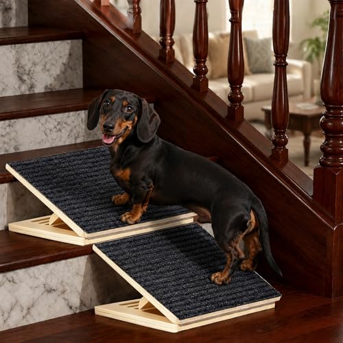 Dog Ramp for Stairs 2 Pack, Adjustable Stair ramp for Dogs,Foldable Indoor Dog Stair Ramp with Triangular Support & Non-Slip Pads, for Elderly or Injured Pets