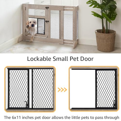 unipaws Dog Gate Indoor to Separate Puppy and Large Dogs for Stairs, Freestanding Walk Through Pet Gate with Small Door, Adjustable 33.3-41.6 Inches Wide