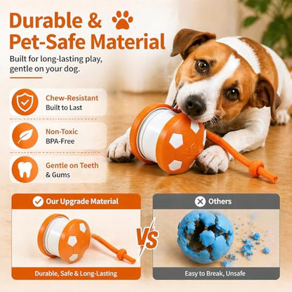 Smart Self Play Soccer Interactive Electric Automatic Moving Rolling Dog Chase Teaser Ball Toys with Rope Rechargeable Tough Durable Stimulation for Small Medium Large Dogs to Keep Busy