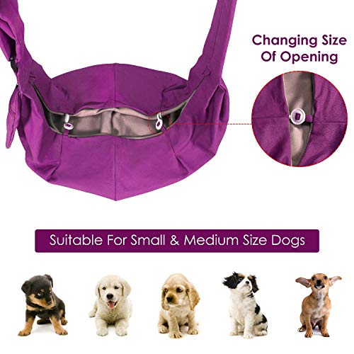 SlowTon Dog Carrier Sling - Thick Padded Shoulder Strap Adjustable Dog Carriers for Small Dogs, Puppy Carrier Purse for Pet Cat with Front Zipper Pocket Safety Belt Machine Washable (Fuchsia M) - color: K-Fuchsia Cotton Fabric